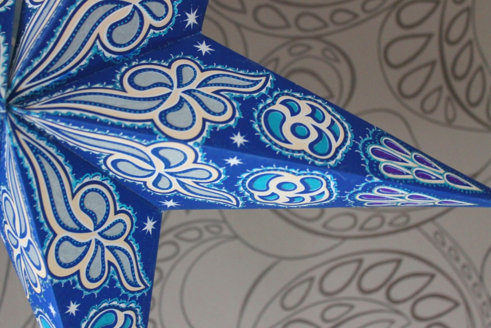 Hübscher Papierstern blau, lila, natur 60 cm