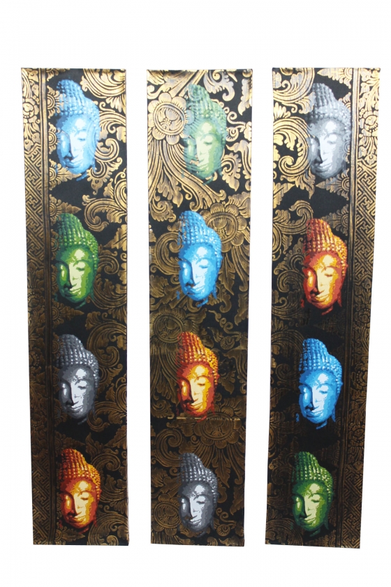 Edles Buddha Wandbild 3-teilig auf Leinwand je 100cmx20,5cm Gold-Brokatoptik