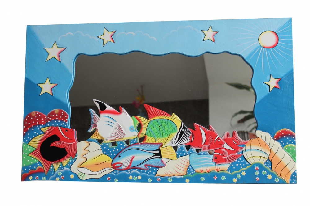 Farbenfroher Holzspiegel "Aquarium" 60cm x 36cm