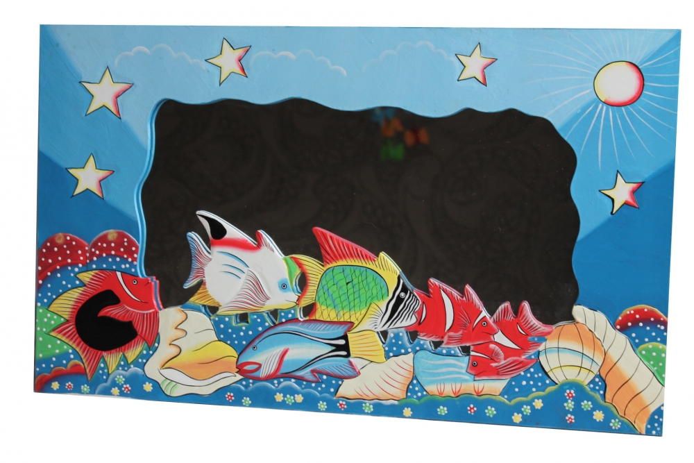 Farbenfroher Holzspiegel "Aquarium" 60cm x 36cm