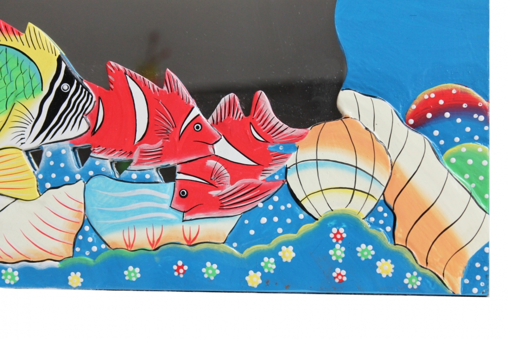 Farbenfroher Holzspiegel "Aquarium" 60cm x 36cm