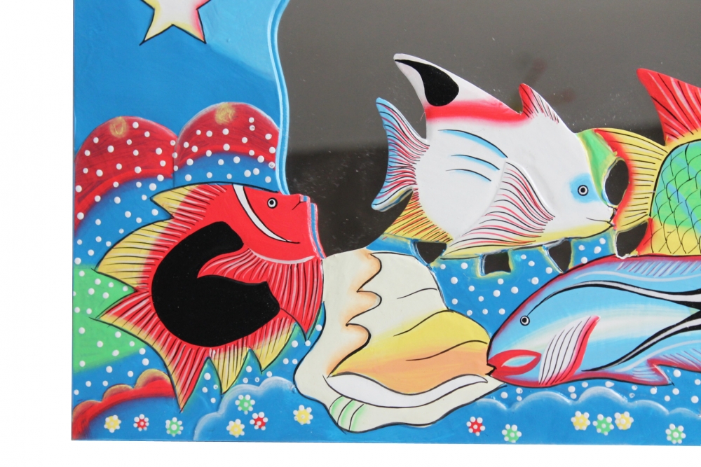 Farbenfroher Holzspiegel "Aquarium" 60cm x 36cm