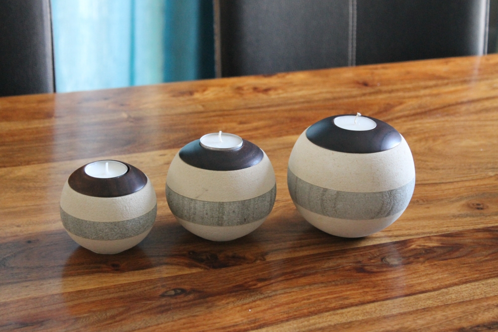 Teelichthalter Kalkstein Sandstein & Holz 3er Set