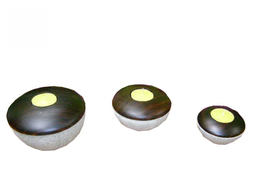 Teelichthalter Kalkstein & Holz 3er Set