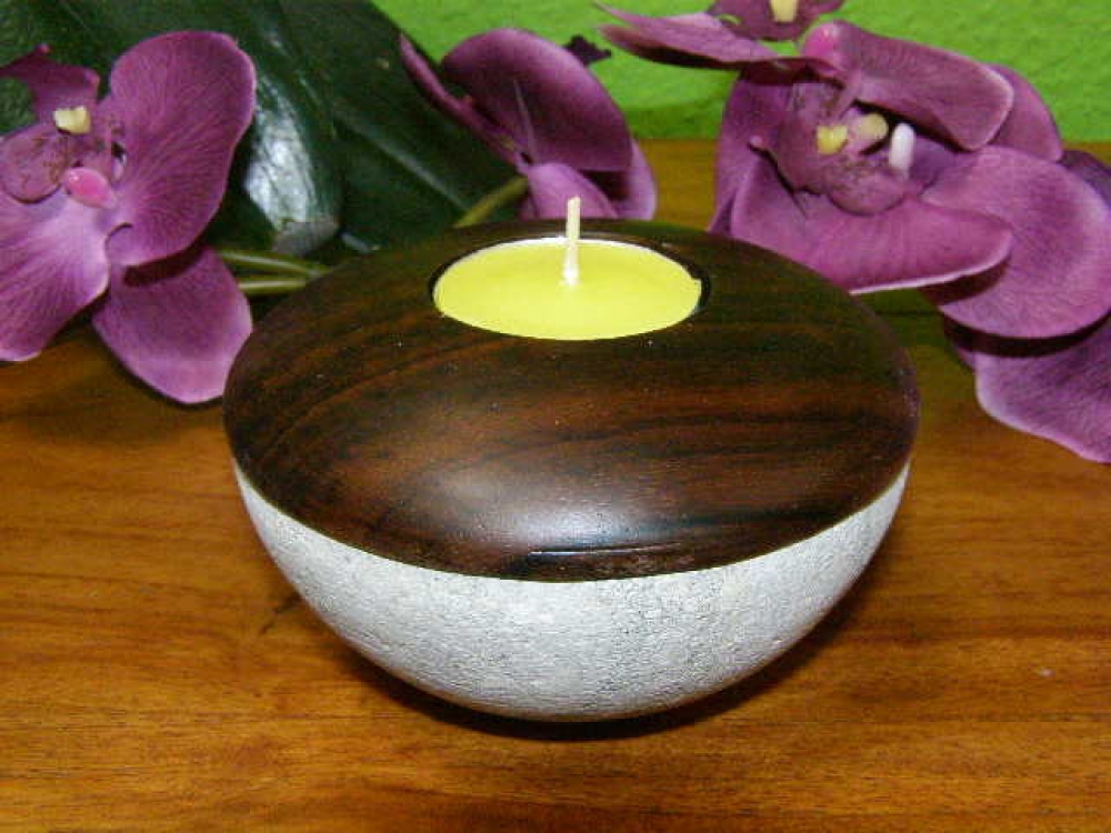 Teelichthalter Kalkstein & Holz 3er Set