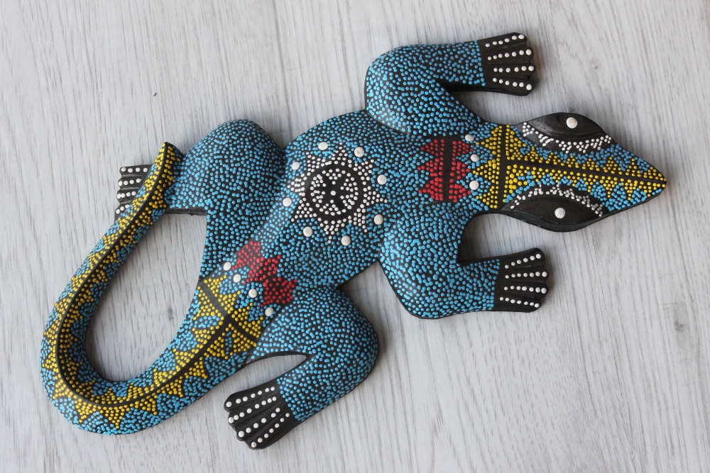 Wandfigur Gecko blau Dot-Paint L: 30cm