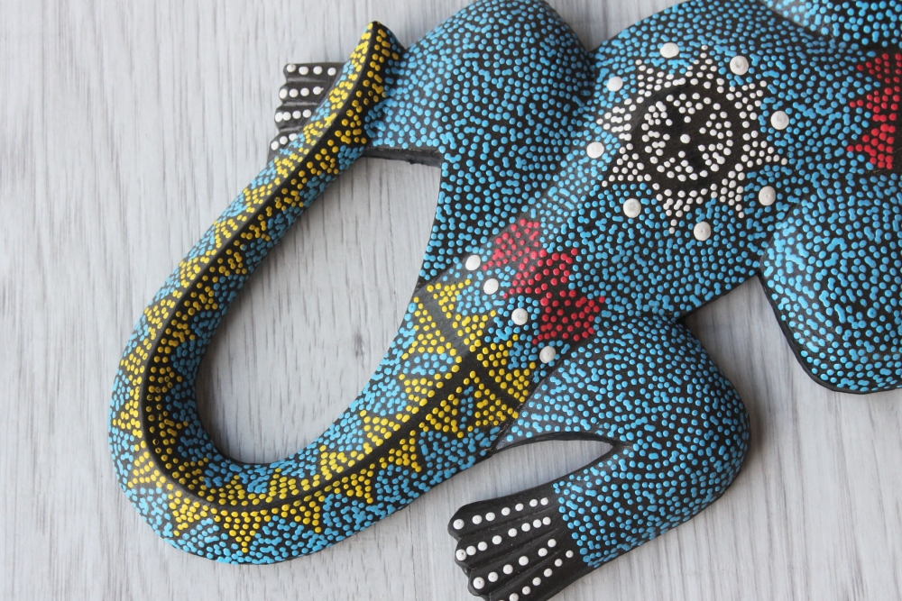 Wandfigur Gecko blau Dot-Paint L: 30cm