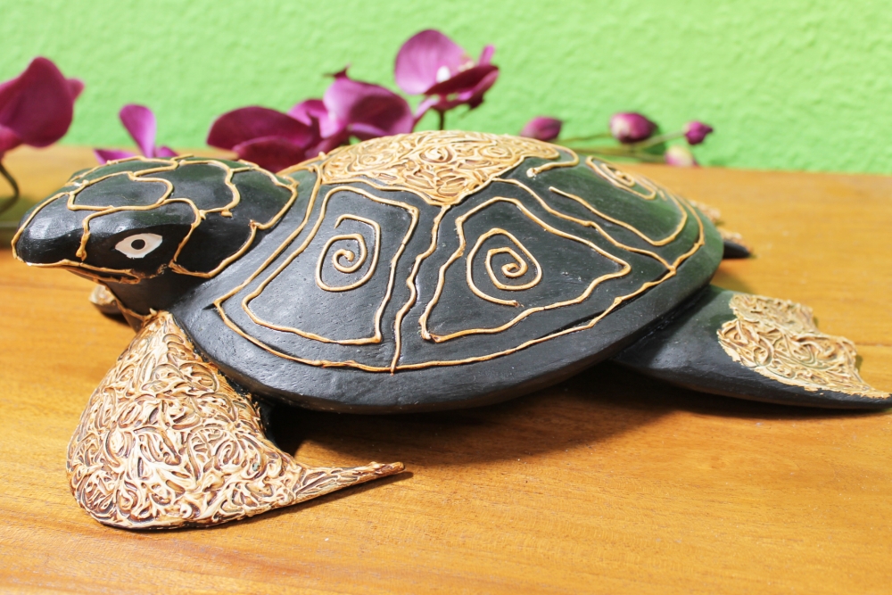 Holzfigur "River Turtle" 28cm