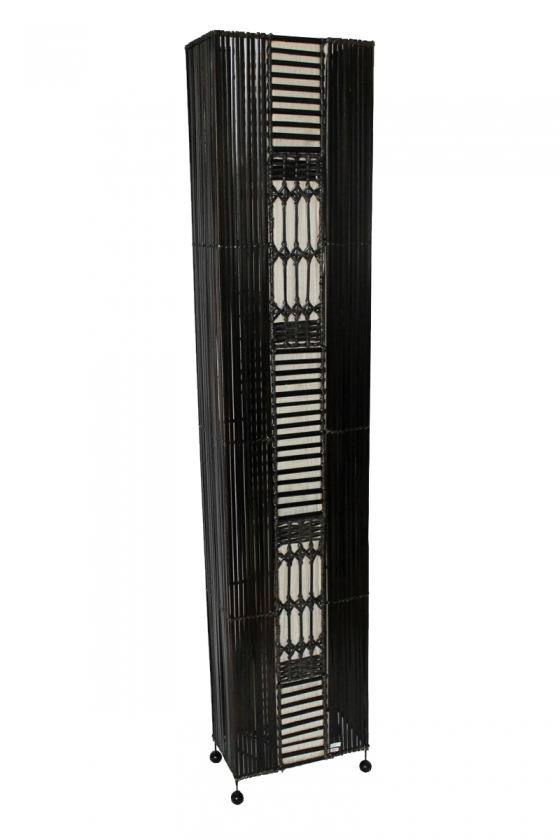 Edle Bodenlampe Rattan, Bambus und Textil dunkelbraun 150cm