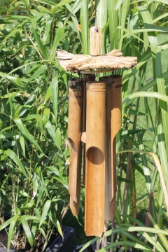 Exotisches Windspiel Klangspiel Bambus und Kokosnuss 6 Röhren 30 cm Läng 