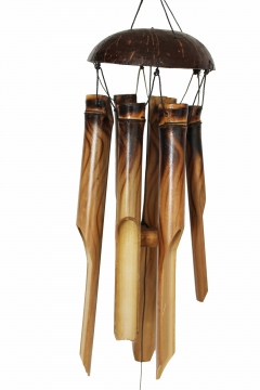 Exotisches Windspiel Klangspiel aus Bambus und Kokosnuss - 6 Röhren - 30 cm Länge