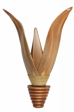 Exotische Wandlampe Palmblatt Holz und Sisal hellbraun 65cm