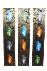 Edles Buddha Wandbild 3-teilig auf Leinwand je 100cmx20,5cm Gold-Brokatoptik